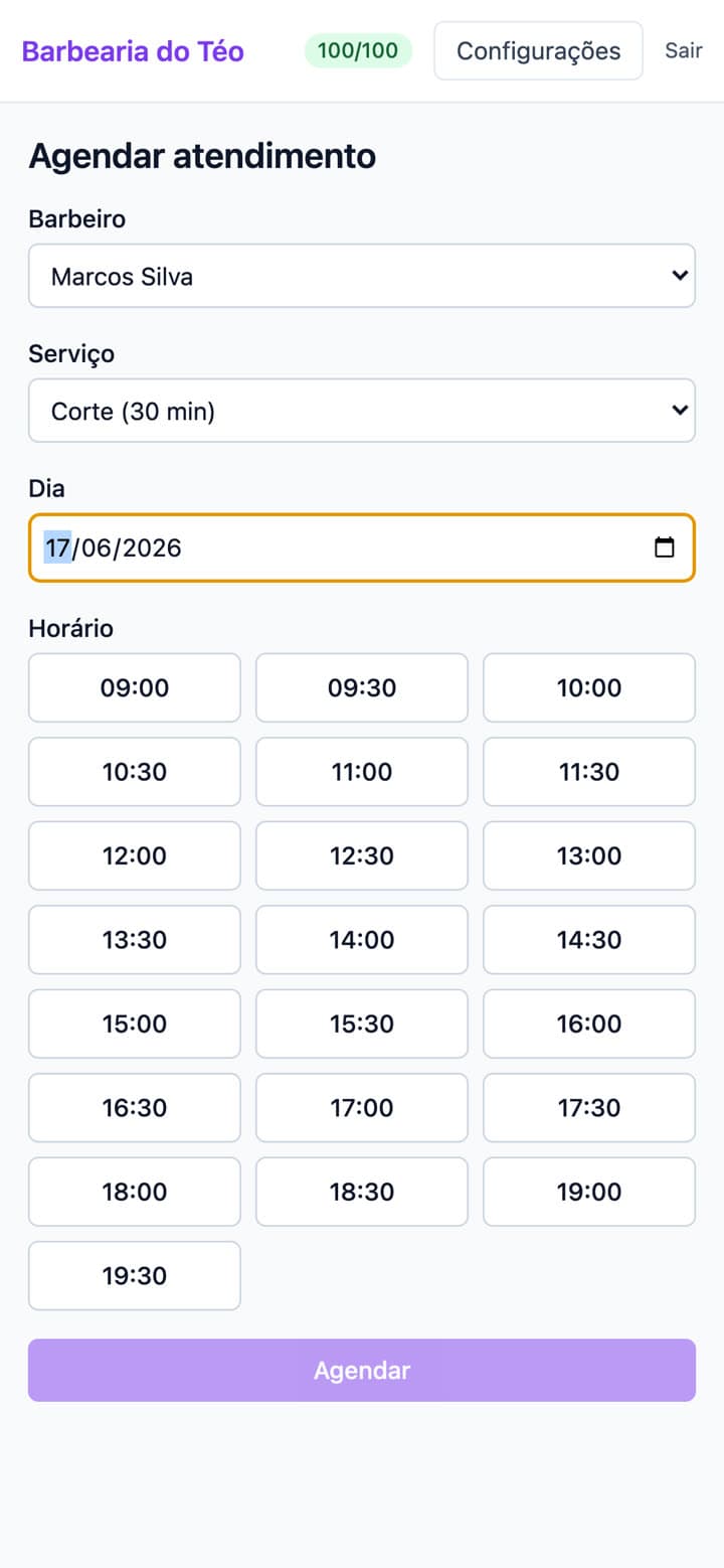 App do cliente para agendar atendimento, com a marca da barbearia.